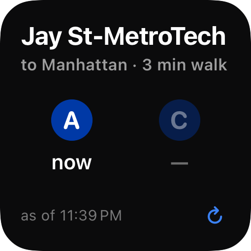 Small widget: Jay St-MetroTech to Manhattan, A now, C idle